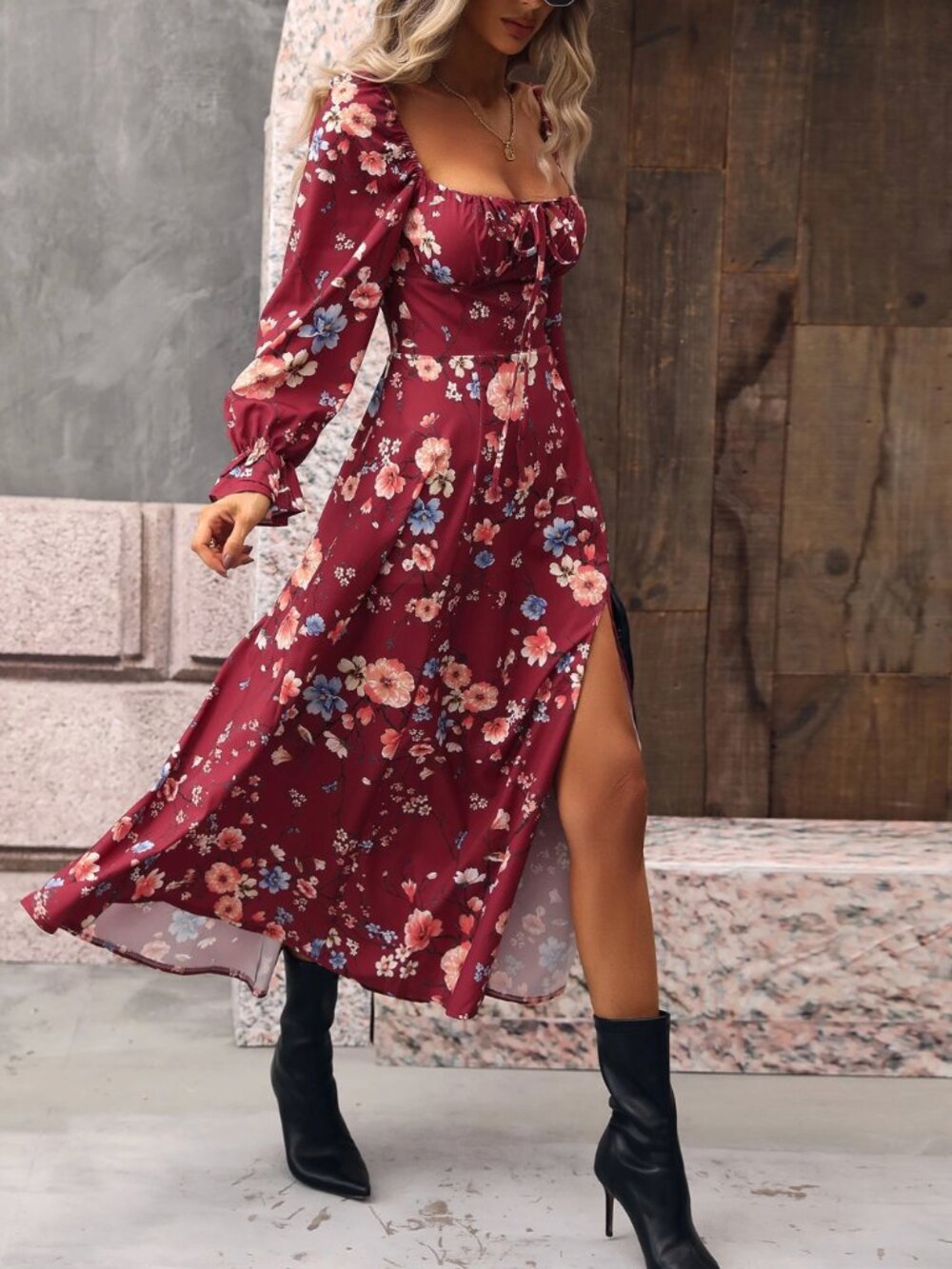 Bundle (2) SHEIN Floral Quarter Sleeve Milkmaid Bust Midi Dresses Size Large